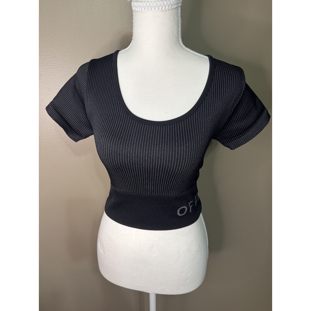 Offline by Aerie Black Ribbed Crop Stretch Top Womens Size M Short Sleeve